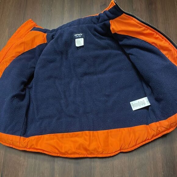 Carter’s Puffer Vest Zip Up Toddler Boy Size 24 Mo Orange/Black Front Pockets - Picture 4 of 9